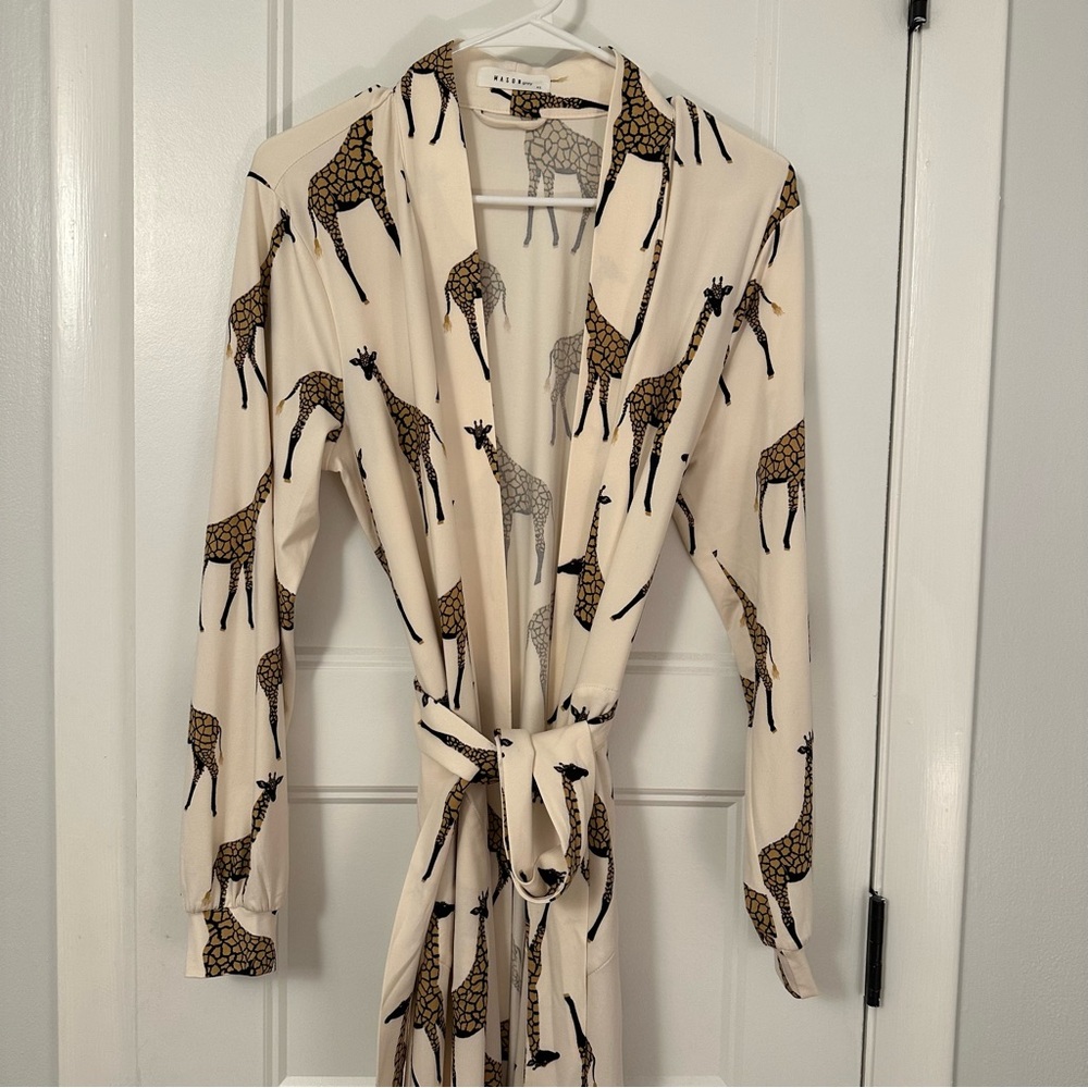 Mason Grey Los Angeles Womens Giraffe Skyler Banded Long Robe - Size XS - NWOT